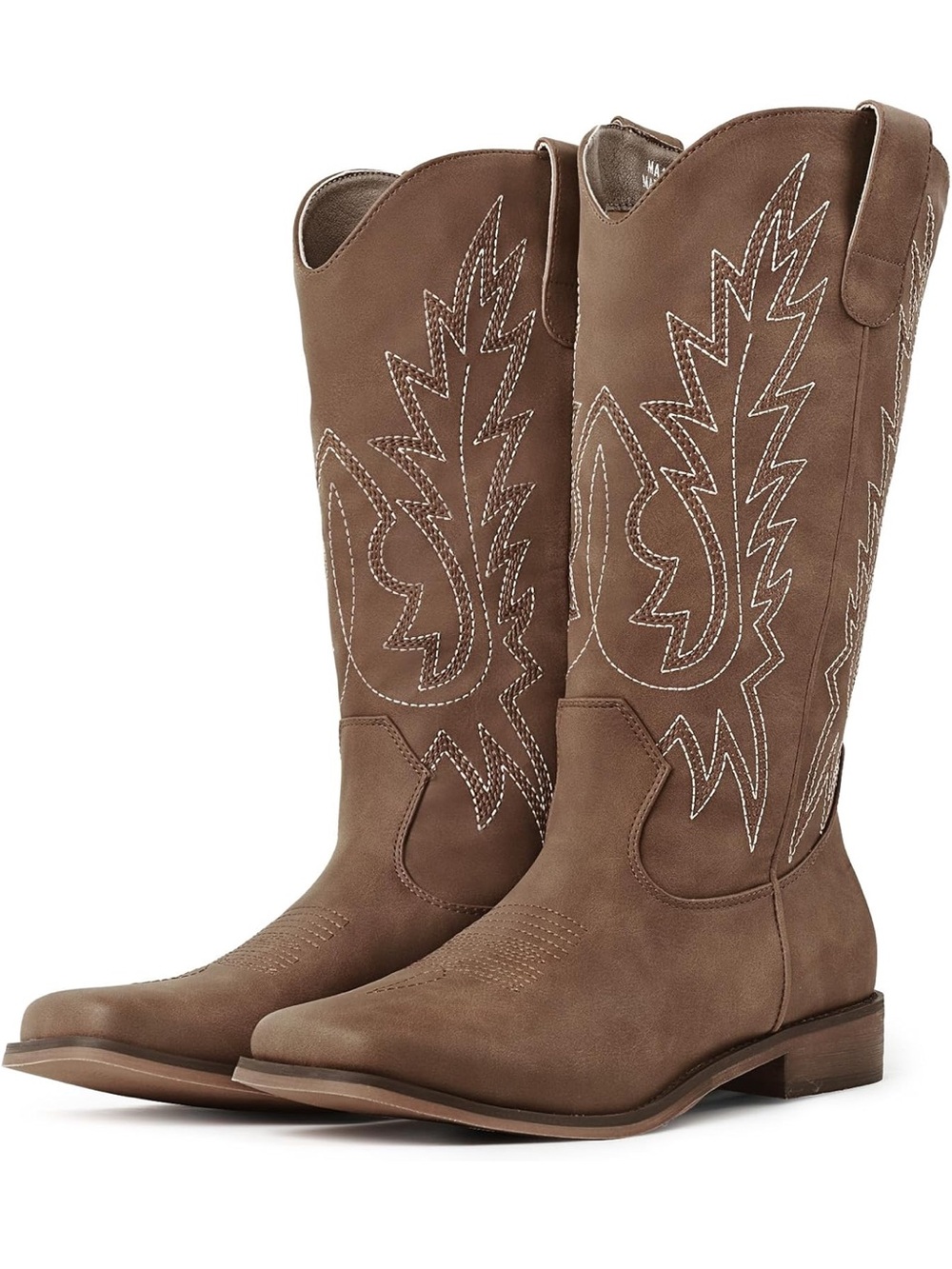 FancyQueen Western Cowboy Boots Mid Calf Square Toe Cowgirl Boots 13. 2668-1